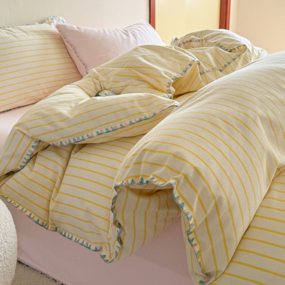 纯棉加厚磨毛床上用品四件套新款秋冬季被套床单笠三件套