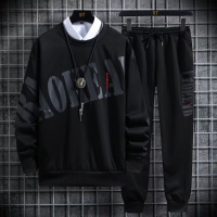 卫衣男士秋季圆领新款韩版大码时尚潮流ins圆领上衣服两件套