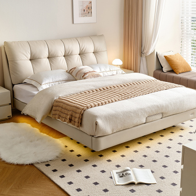 全友家居现代简约卧室家具进口头层牛皮皮床舒适饱满床屏1.8m双人床皮艺床软床