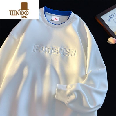 YANXU原宿风钢印卫衣男士圆领vintage内搭上衣简约宽松潮流外套