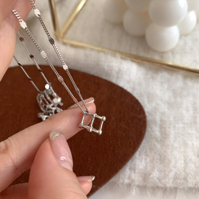 s925纯银立方体几何锁骨链女生设计感小众纯银项链冷淡风颈链送女朋友老婆情人节七夕生日礼物