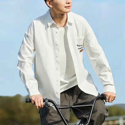 [3件8.5折110.4元,叠加优惠券]唐狮春季新款白色长袖衬衫男高级感印花日系休闲宽松衬衣外套