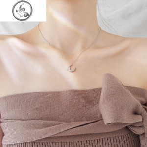 月亮项链女纯银简约短款锁骨毛衣链韩版闺蜜姐妹链生日 JiMi S925银月亮项链