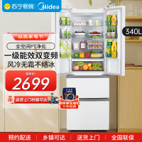 美的冰箱324升法式四开门一级能效双变频多门家用超薄风冷无霜大容量电冰箱三档变温MR-340WFPE 极地白