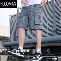 HLCOMAN仿牛仔工装短裤男夏季2025新款潮牌青年男装冰丝直筒休闲五分裤子