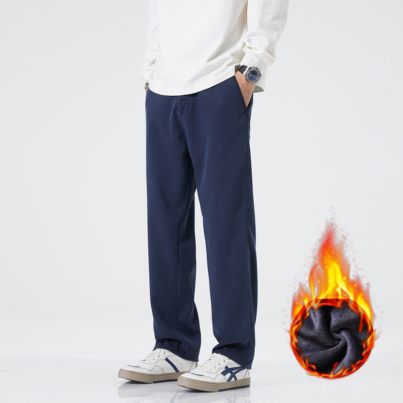 男装秋冬阔腿休闲裤男士百搭直筒裤舒适垂感加绒潮牌长裤子男