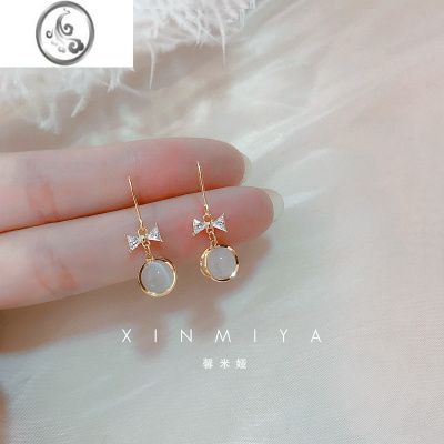 JiMi网红同款猫眼石耳环女2023年新款潮耳饰气质百搭时尚蝴蝶结耳钉韩