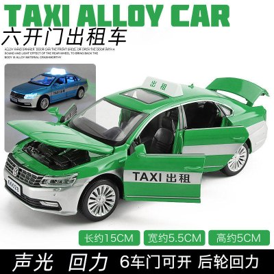 出租车玩具男孩合金玩具车仿真的士公交车儿童小汽车模型大号开六开门出租车绿简装-