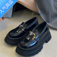 SUNTEK2023新款P家三角标乐福鞋女厚底增高一脚蹬休闲小皮鞋单鞋潮