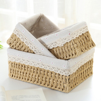 [补贴10%]桌面收纳盒钥匙零食杂物玄关藤编收纳筐编织框办公整理储物手工