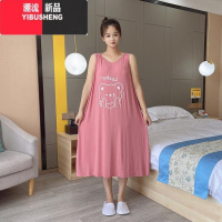 YIBUSHENG胖妹妹2-大码无袖V领睡裙女宽松长款背心可外穿遮肚连衣裙