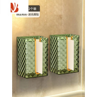 三维工匠纸巾盒壁挂式洗脸巾收纳盒卫生间厕所厨房倒挂抽纸盒免打孔轻奢风 波纹纸巾盒[墨绿金]2个装