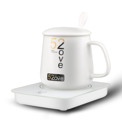 简约恒温保温杯垫加热器暖暖水杯古达底座热牛奶55度家用宿舍礼品白色杯垫+杯子重力感应-