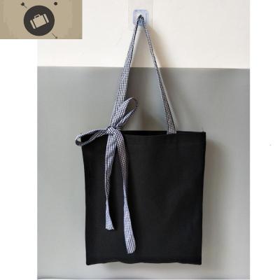 夏季韩国时尚格子系带蝴蝶结单肩包百搭学生帆布包手提包女士包包艾狄伊娃手提包