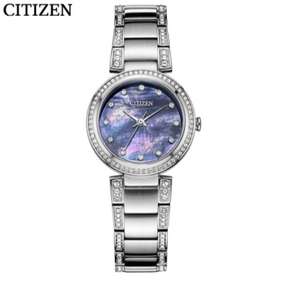 国行西铁城（CITIZEN）手表光动能天然贝母盘不锈钢带时尚商务女表EM0840-59N
