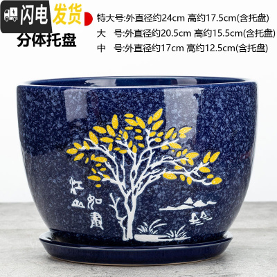 三维工匠陶瓷花盆带托盘大号特大号阳台绿植多肉植物居家办公绿萝花盆 059-黄金树 [中号]花盆容器