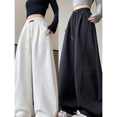 大码阔腿裤女新款秋季胖妹妹mm高腰宽松显瘦直筒运动卫裤