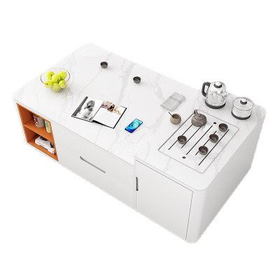 晋舰 岩板茶几客厅茶台烧水壶一体桌家用泡茶台办公室茶桌 1.3米纯白配壶