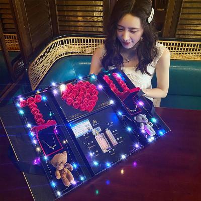 苏宁精品-生日礼物女送女朋友生日礼物送闺蜜结婚纪念日礼物520情人节礼物香皂干花礼盒套装双层天使之翼一周耳钉生日