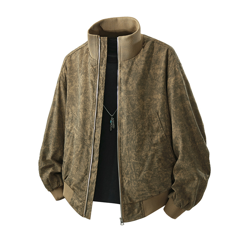 夹克男开衫春秋季新款休闲立领纯色休闲运动百搭潮流夹克上衣外套