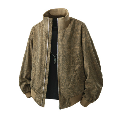 夹克男开衫春秋季新款休闲立领纯色休闲运动百搭潮流夹克上衣外套