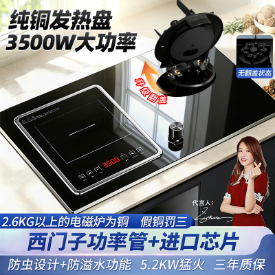 欢呼好太太 [3500W+铜线圈+铜盖]翻盖式气电灶电磁炉煤气灶二合一电一气两用灶嵌入式燃气灶双灶双眼灶液化气灶A022