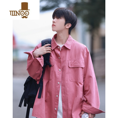 YANXU日系粉色牛仔衬衫外套男潮牌阳光干净少年感穿搭工装外穿衬衣夹克