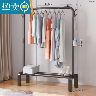 敬平简易落地卧室折叠家用晾衣服杆室内阳台架子凉晒挂衣架衣柜 110cm-黑[单杆双钩]晾晒架