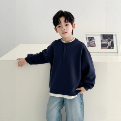 男童卫衣春装2026新款青少年韩版帅气打底衫春秋款儿童春季假两件