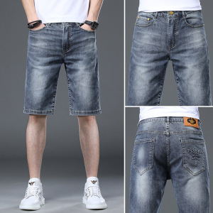 潮牌印花短裤男夏季新款中裤百搭五分裤修身弹力直筒牛仔裤男