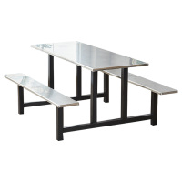 鑫升顺学校食堂不锈钢餐桌椅4人6人8人位员工饭堂连体快餐桌椅组合4人位(黑色支架款)
