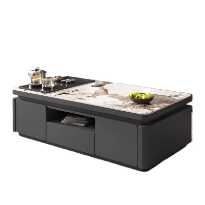 戴劲 岩板茶几客厅茶台烧水壶一体桌家用泡茶台办公室茶桌 1.4米深灰(潘多拉岩板)