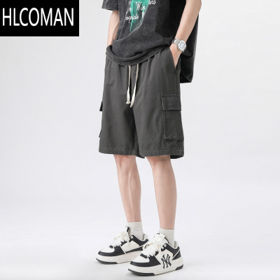HLCOMAN工装短裤男夏季薄款美式运动裤子男生宽松灰色休闲裤五分裤