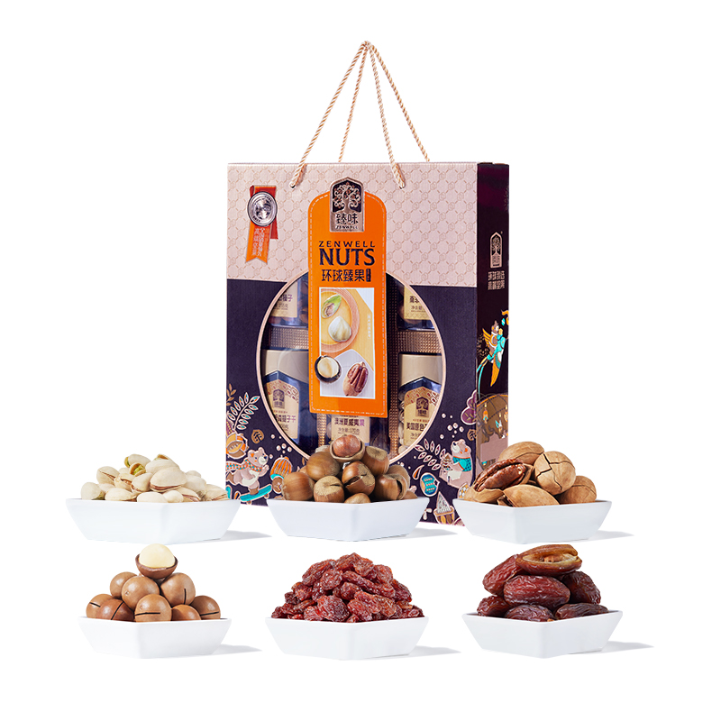 臻味-1010g环球臻果坚果礼盒内含4种坚果2种果干独立灌装