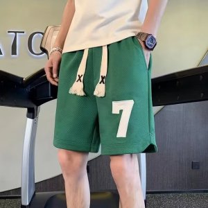 美式宽松刺绣休闲裤男士薄款新款棉斜纹五分沙滩休闲短裤