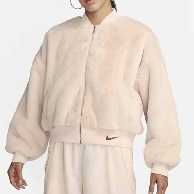 NIKE耐克外套运动休闲保暖仿毛皮两面穿立领女装夹克FB8693-838 D