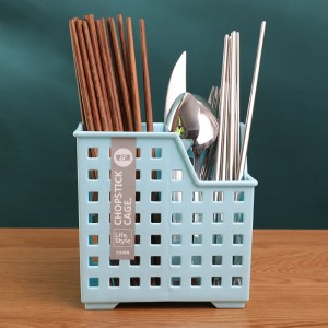 筷子筒筷笼子沥水创意家用厨房多功能放收纳盒的托快子勺子桶架篓 敬平 2615两格蓝色+送粘钩两个