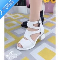 SUNTEK高跟凉鞋女2023新款夏季薄款女粗跟扣带休闲鱼嘴透气镂空中跟女鞋
