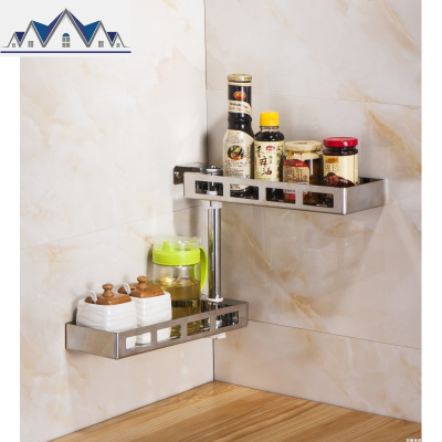 免打孔厨房置物架壁挂调料架304不锈钢旋转多层角架可拆卸置物板 三维工匠