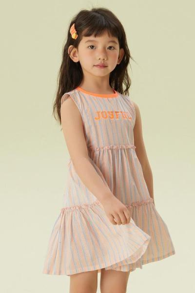 [2件2折价:36]moomoo童装女童连衣裙夏季新款女孩儿闺蜜风彩条纯棉背心连衣裙