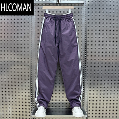 HLCOMAN2025夏季新款潮男裤子条纹潮流直筒裤青年高级百搭ins休闲长裤男