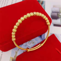 21新款镀金仿黄金手镯女磨砂光面转运珠可调节越南沙金手镯不掉色送女朋友老婆情人节七夕生日礼物