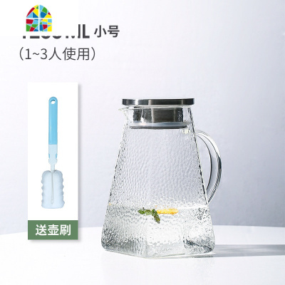 冷水壶玻璃水壶可高温晾水瓶家用凉开水杯大容量凉水壶套装凉茶壶 FENGHOU 1500ml四方凉水壶+锤纹绿把杯4个