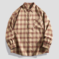 男装春秋季新款日系长袖衬衣男士时尚潮流休闲格子衬衫情侣款外套