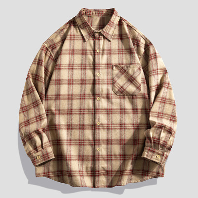 男装春秋季新款日系长袖衬衣男士时尚潮流休闲格子衬衫情侣款外套