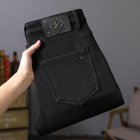 高端欧版新款士弹力小脚黑色牛仔裤男男纯高端小春夏季修身直筒裤