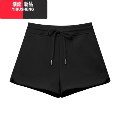 YIBUSHENG黑色运动辣妹风休闲短裤女季2024新款百搭时髦高腰直筒包臀热裤