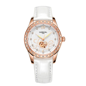 新款正品瑞士嘉年华CARNIVAL手表女士陶瓷全自动机械表 女表优质机芯时尚夜光防水镶钻镂空表H8759G