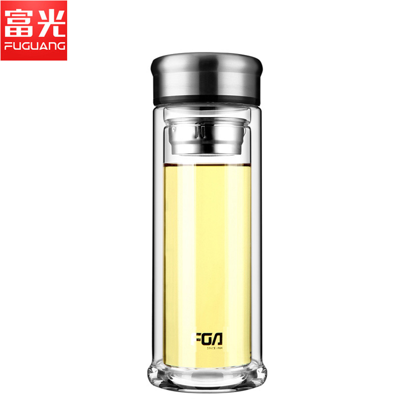富光玻璃杯双层男士家用高硼硅耐热水杯便携车载茶水分离泡茶杯子