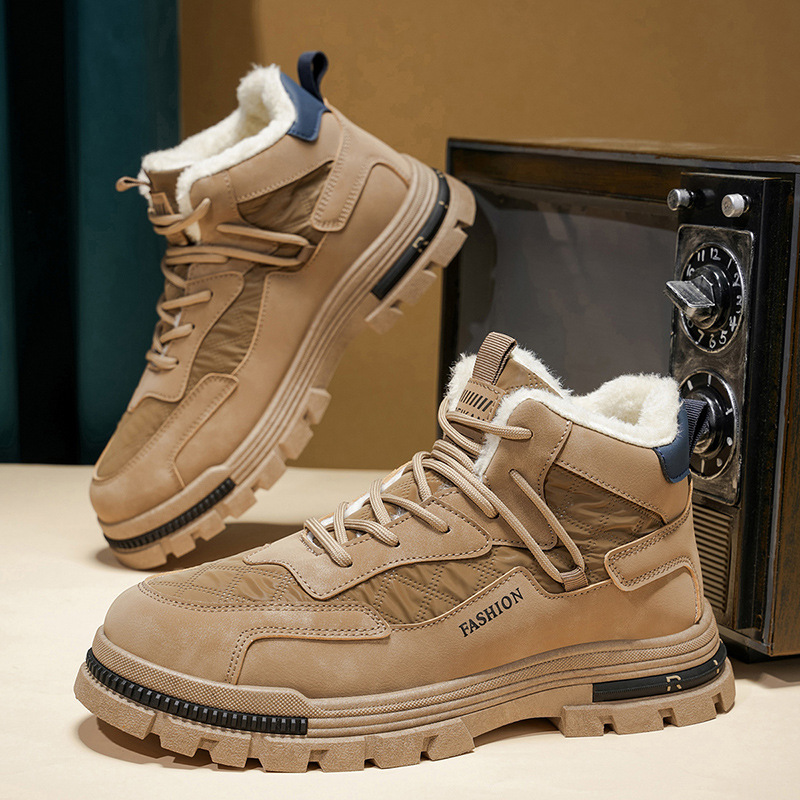 大码马丁靴男鞋冬季新款高帮加绒保暖工装靴男士休闲户外短靴